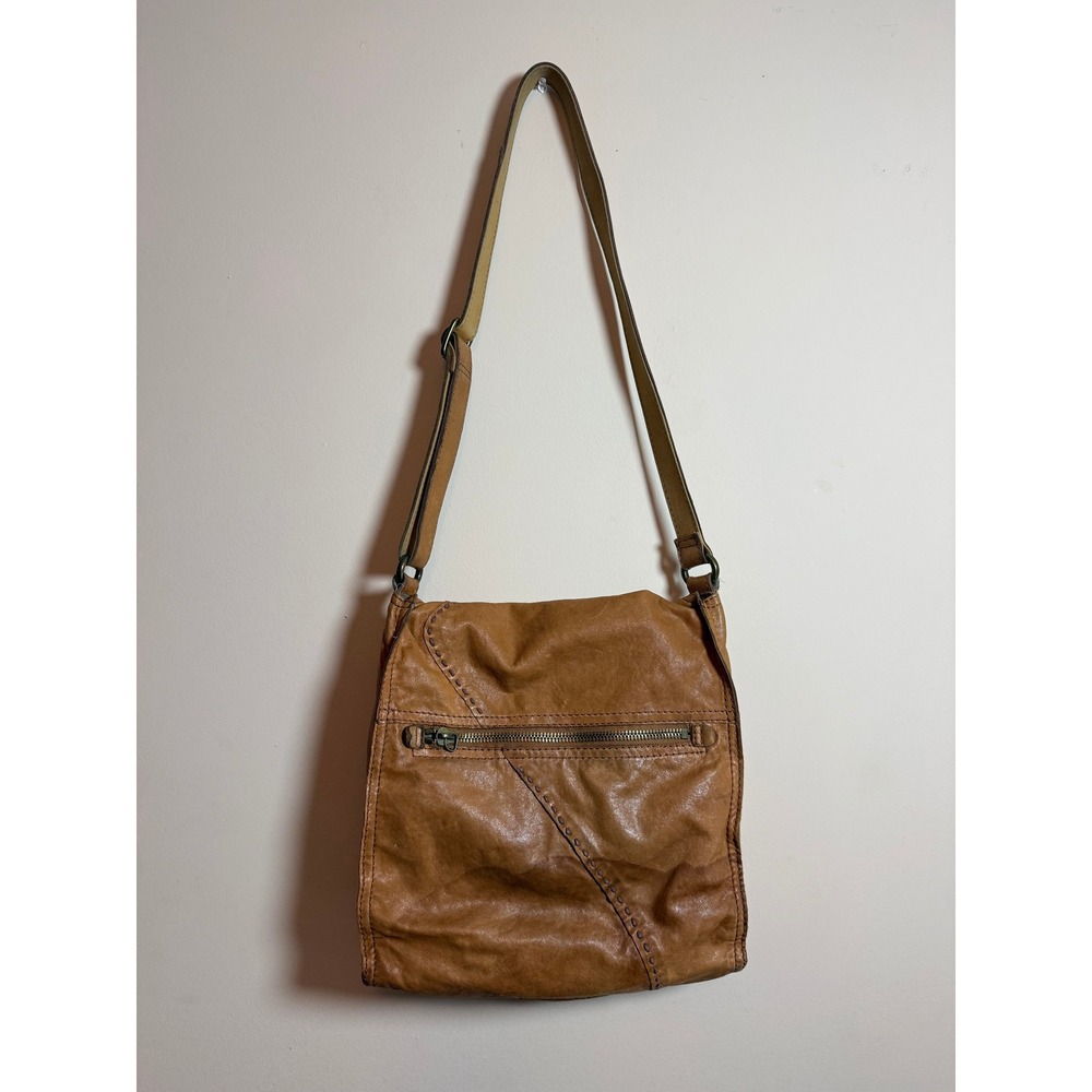 Lucky Brand Abbey Road Lamb Leather Whipstitch Crossbody Messenger Bag Tan Boho - Picture 3 of 16